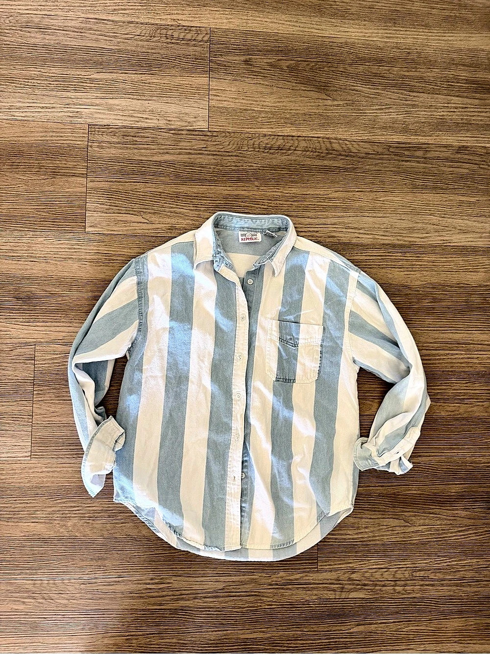 Vintage Denim Republic Striped Cotton Button Down Size Small